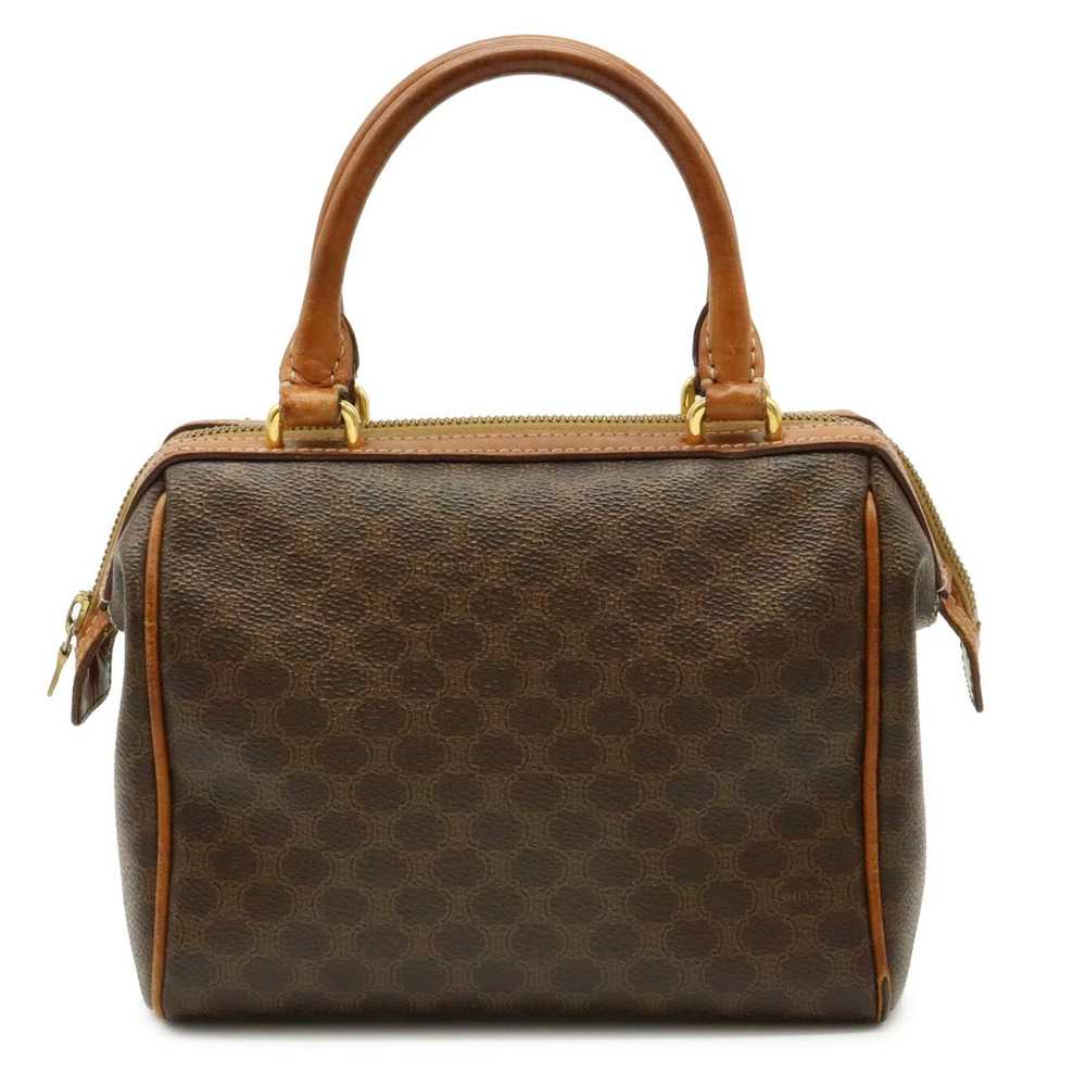 Celine Macadam Handbag Boston Bag Leather Brown Dark